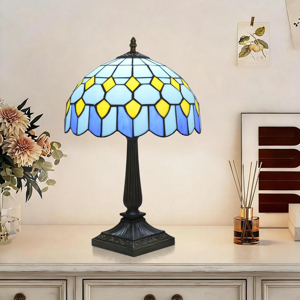 12-inch creative marine-style tinted glass lamp, antique table lamp, bedside lamp for bedroom, living room, home office