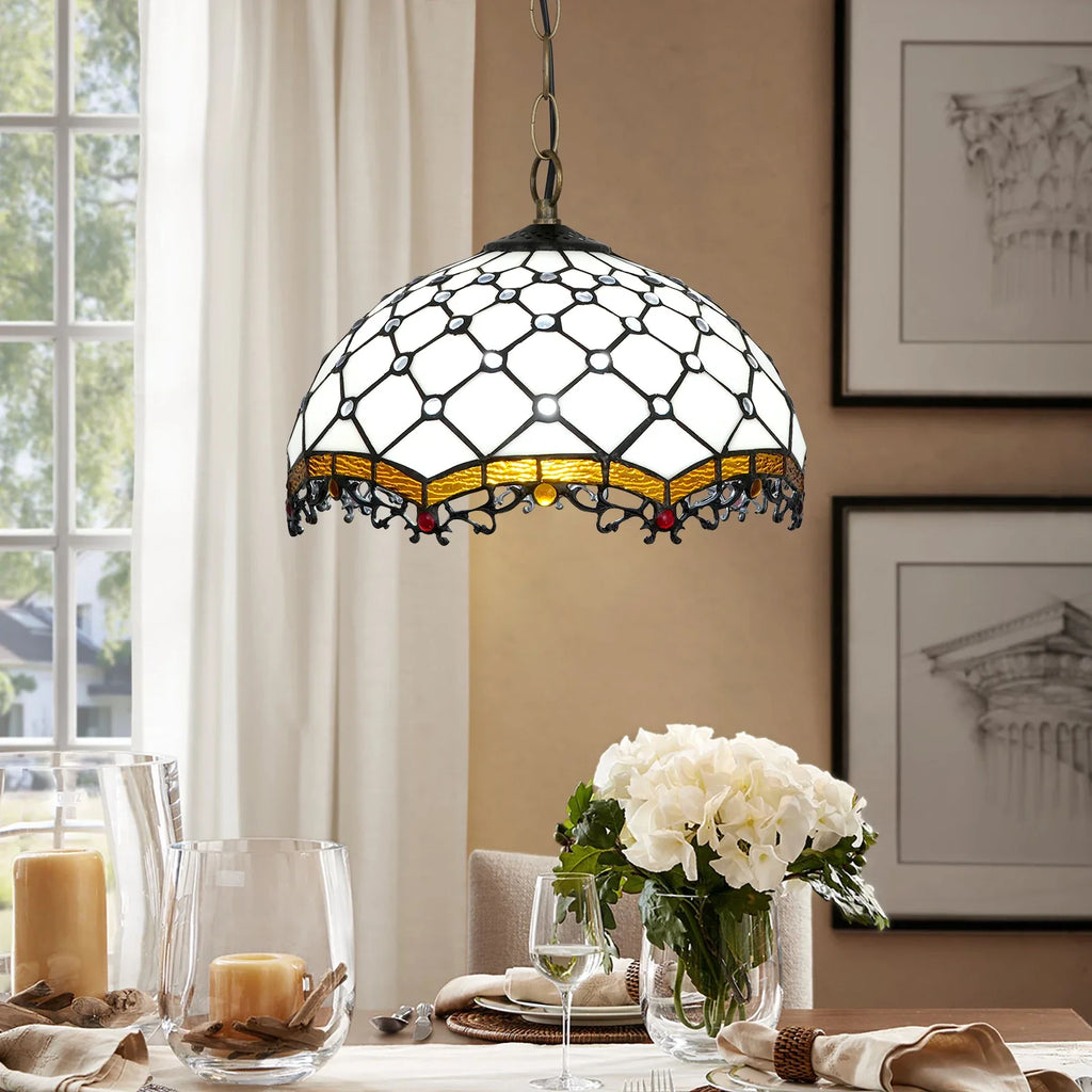 12-inch Tiffany-style stained glass pendant light, vintage industrial retro loft style, amber bead lamp, chandelier for restaurant