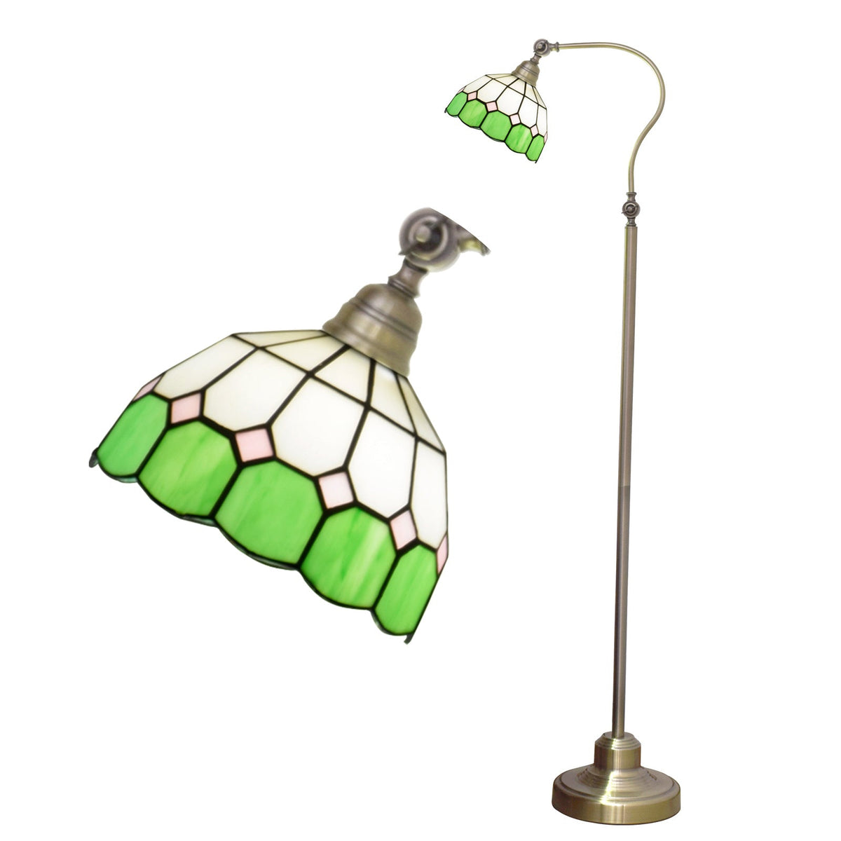 Antique Brass Floor Lamp with Green Tiffany Shade