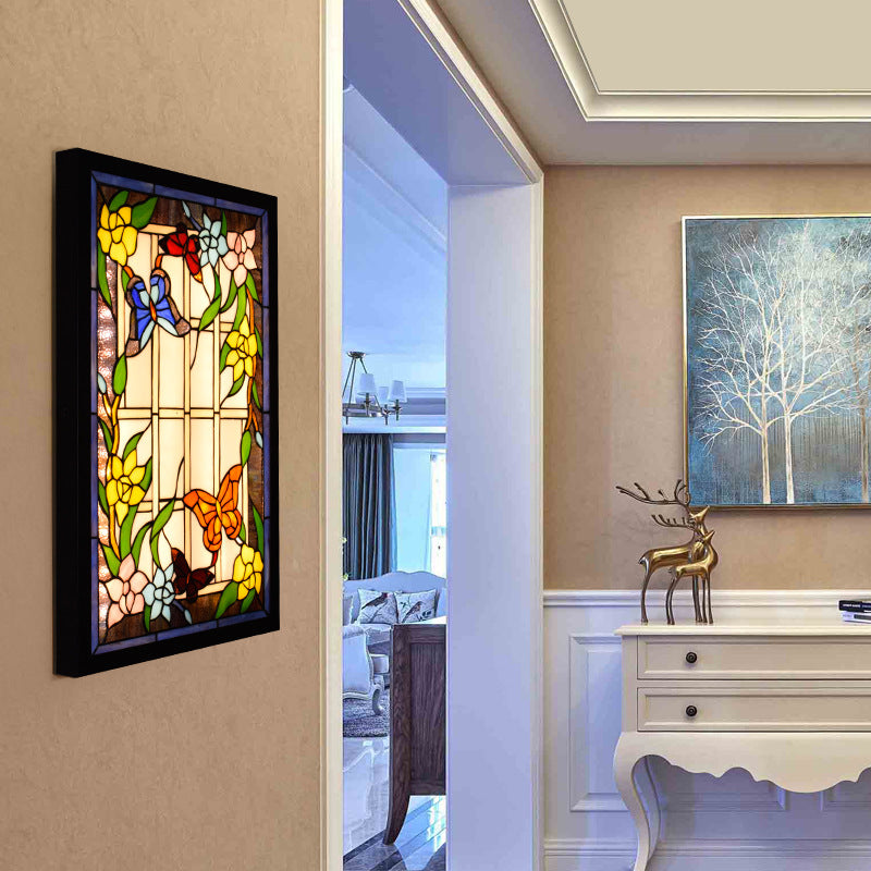 Stained Glass Wall Sconce with Multicolored Butterflies