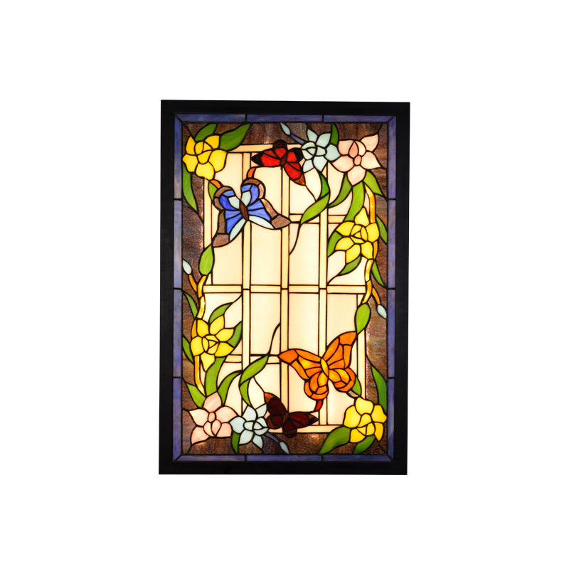 Stained Glass Wall Sconce with Multicolored Butterflies