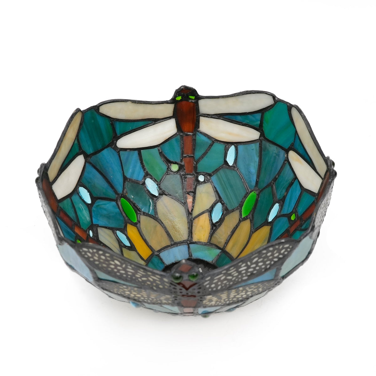 Turquoise Yellow Tiffany Ceiling Light with Glass Cabochons