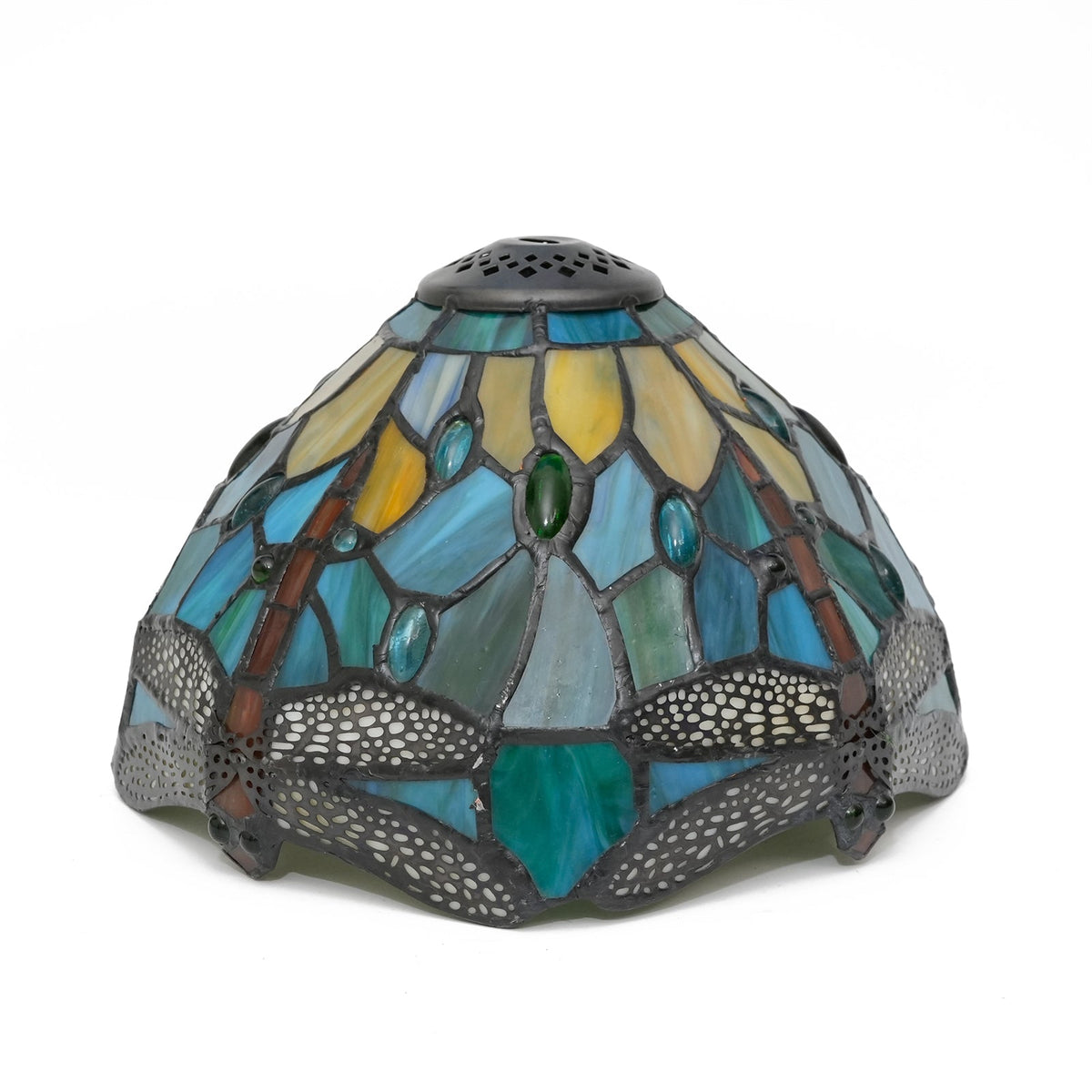 Turquoise Yellow Tiffany Ceiling Light with Glass Cabochons