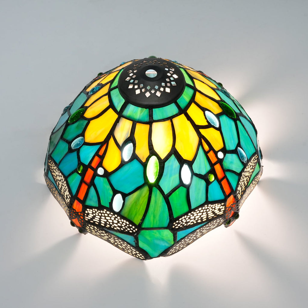 Turquoise Yellow Tiffany Ceiling Light with Glass Cabochons