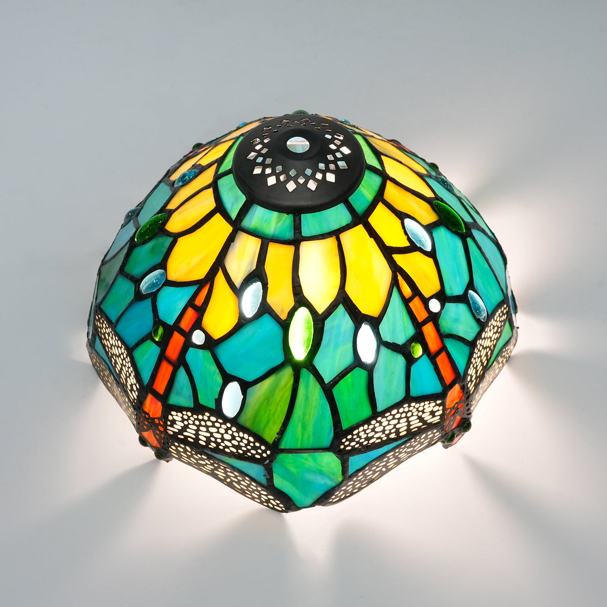 Turquoise Yellow Tiffany Ceiling Light with Glass Cabochons