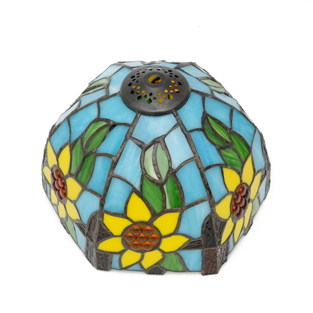 Tiffany-style tinted glass lampshade with sunflowers