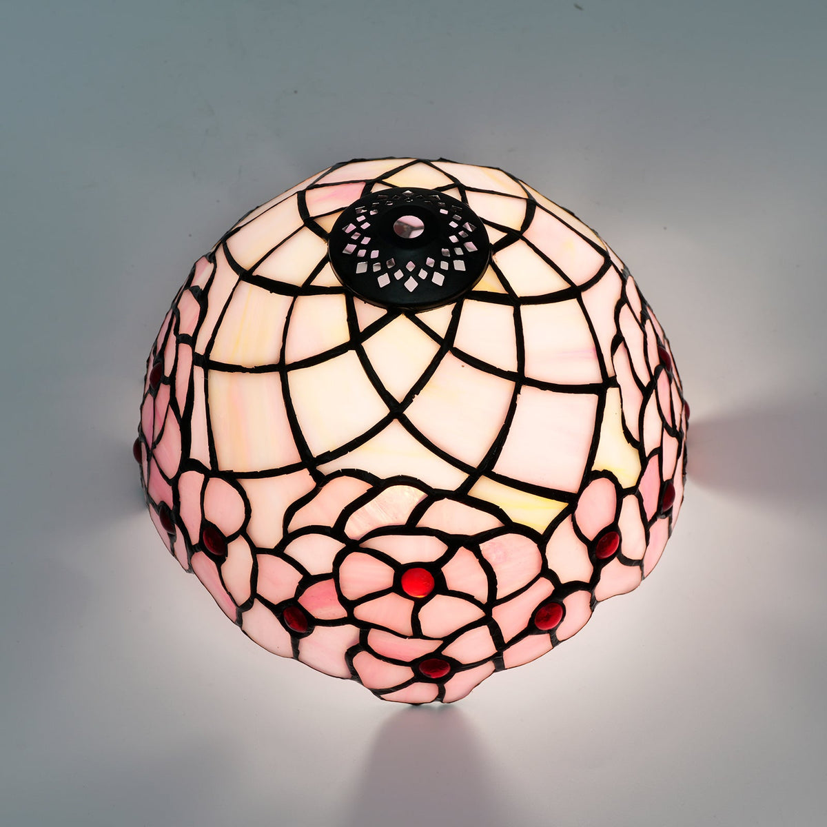 Floral Rose Tiffany Lampshade with Red Cabochons