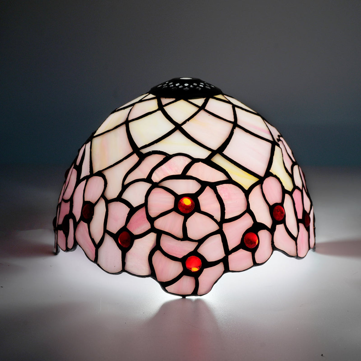 Floral Rose Tiffany Lampshade with Red Cabochons