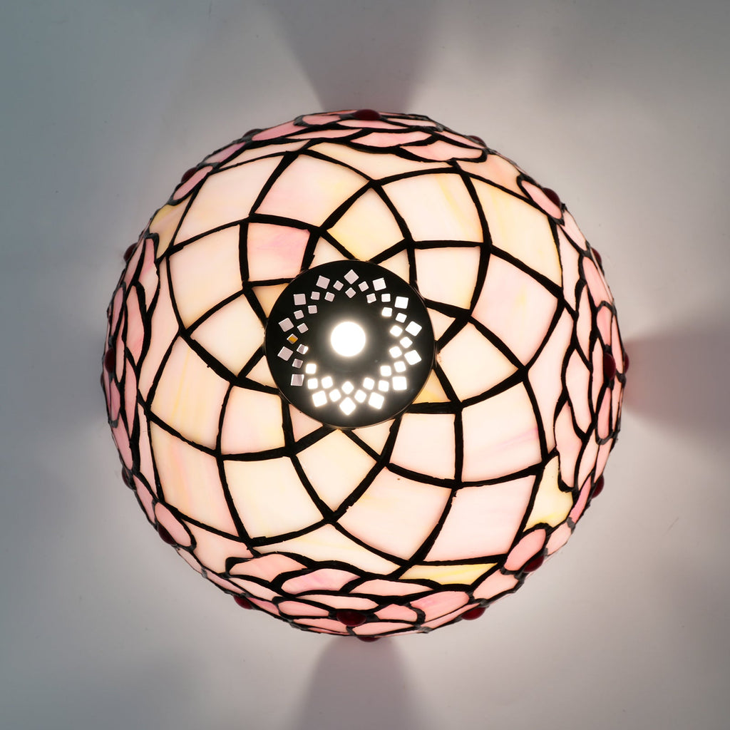 Floral Rose Tiffany Lampshade with Red Cabochons