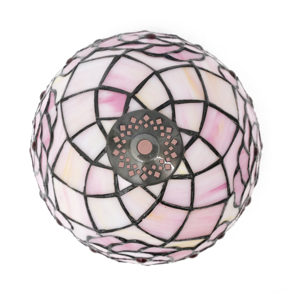 Floral Rose Tiffany Lampshade with Red Cabochons