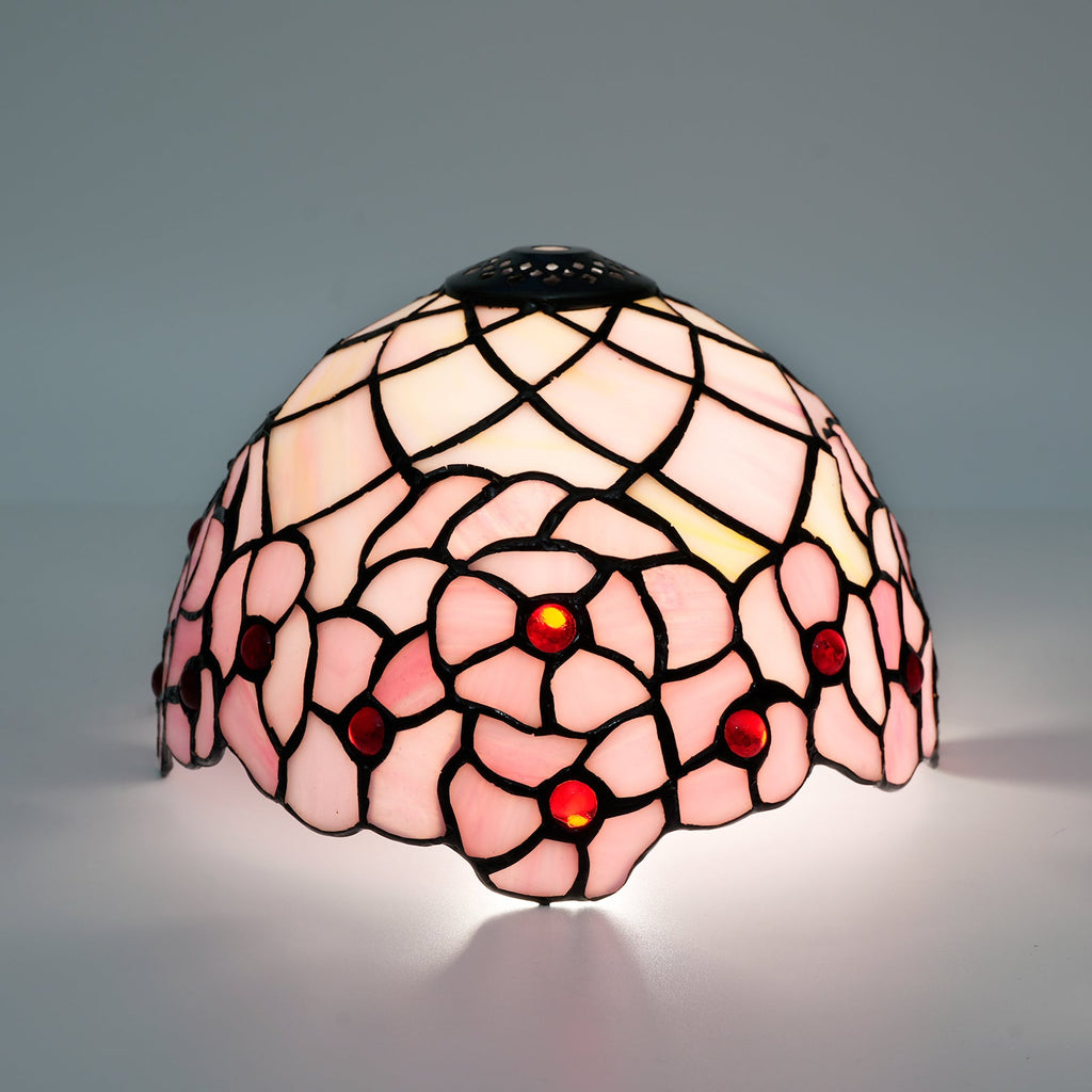 Floral Rose Tiffany Lampshade with Red Cabochons