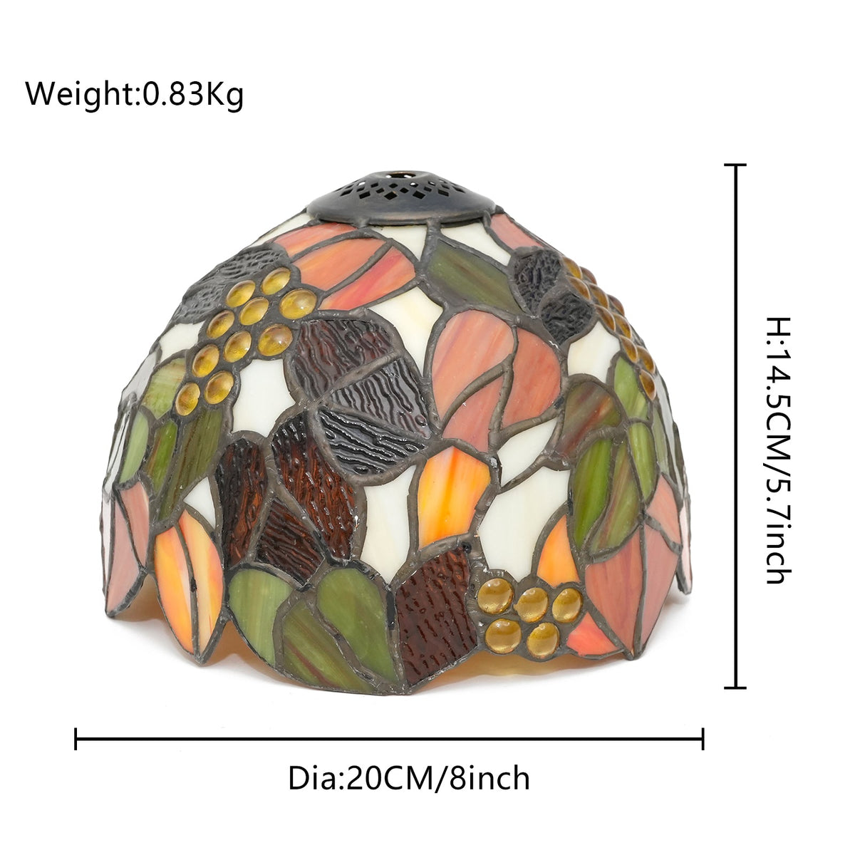 Tiffany stained glass lampshade, floral motif and amber cabochons