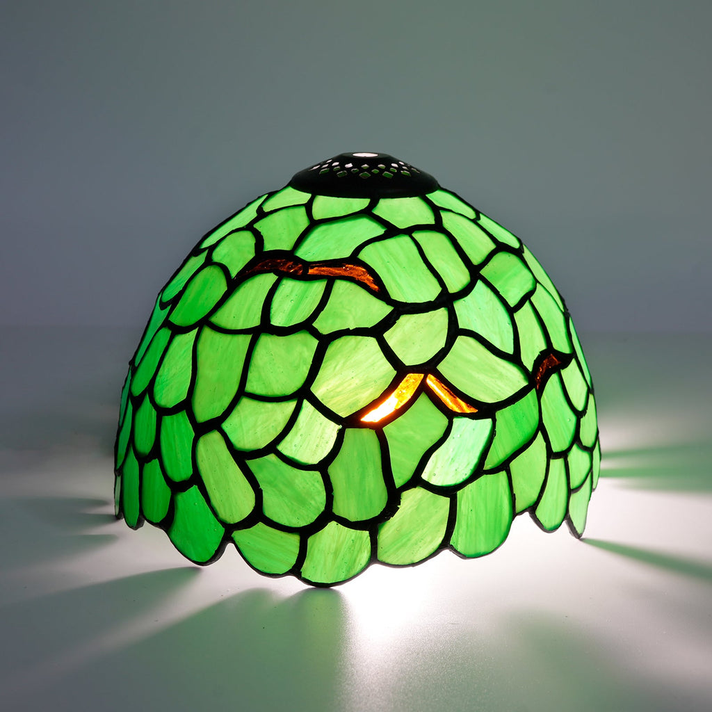 Green stained glass lampshade with mosaic pattern