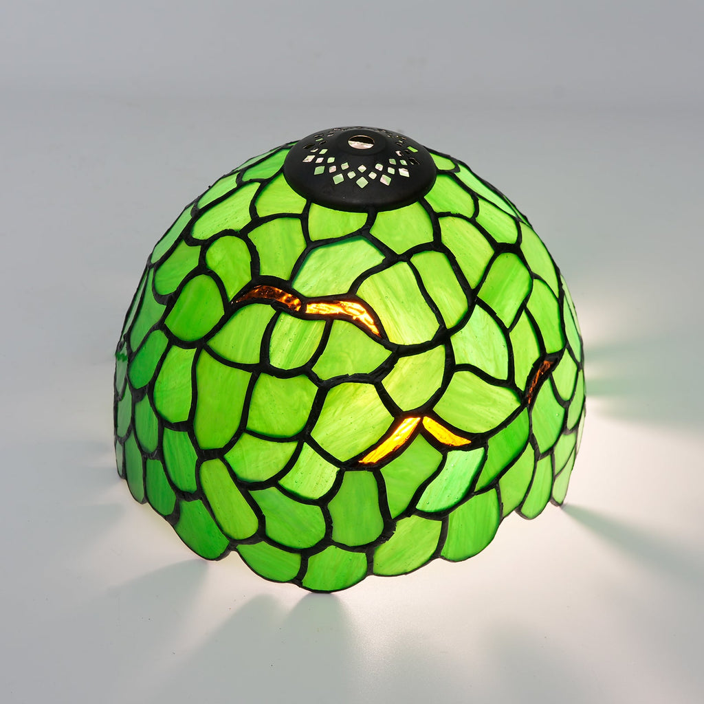 Green stained glass lampshade with mosaic pattern