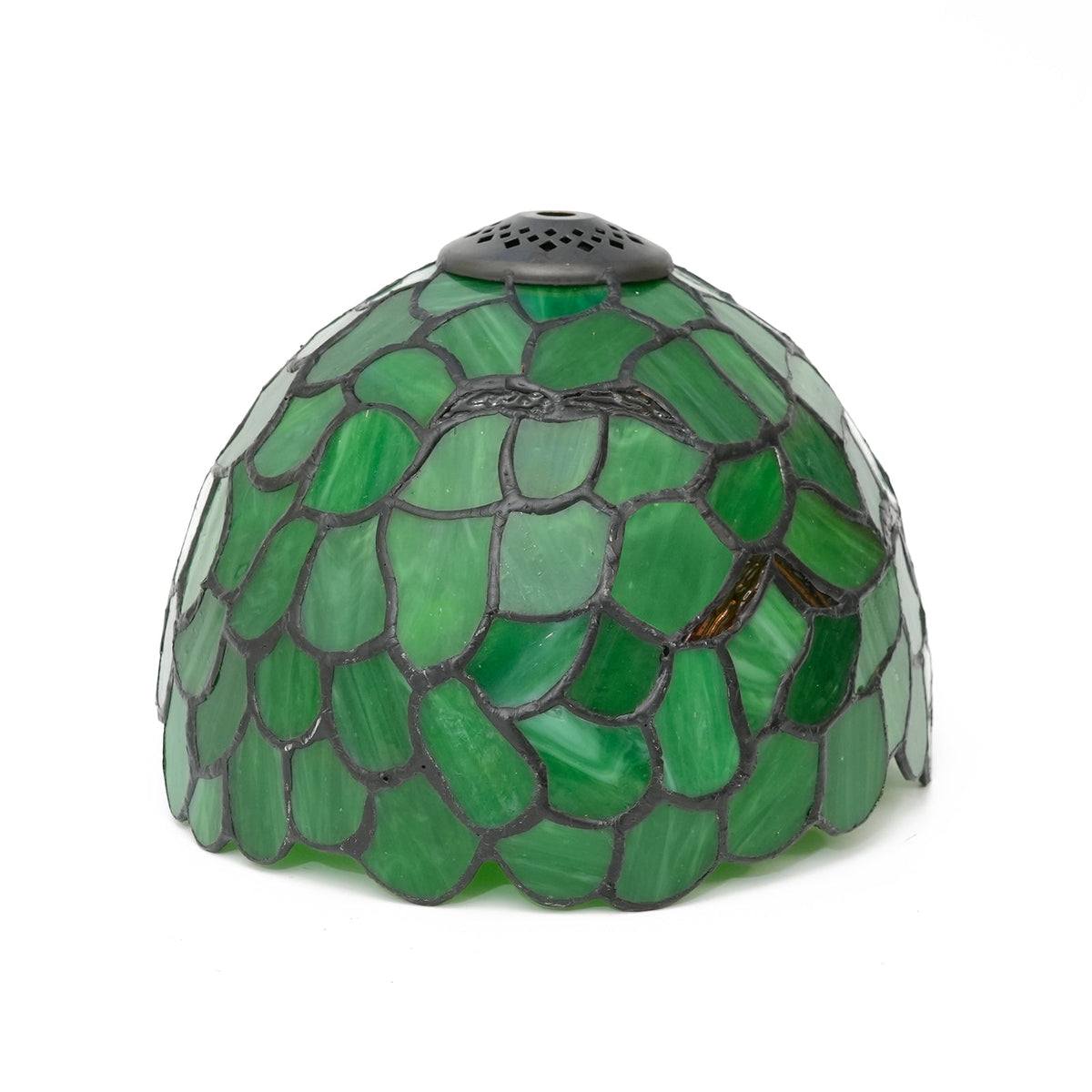 Green stained glass lampshade with mosaic pattern