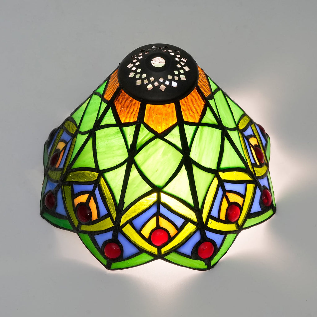 Multicolor Tiffany Stained Glass Lampshade with Beads