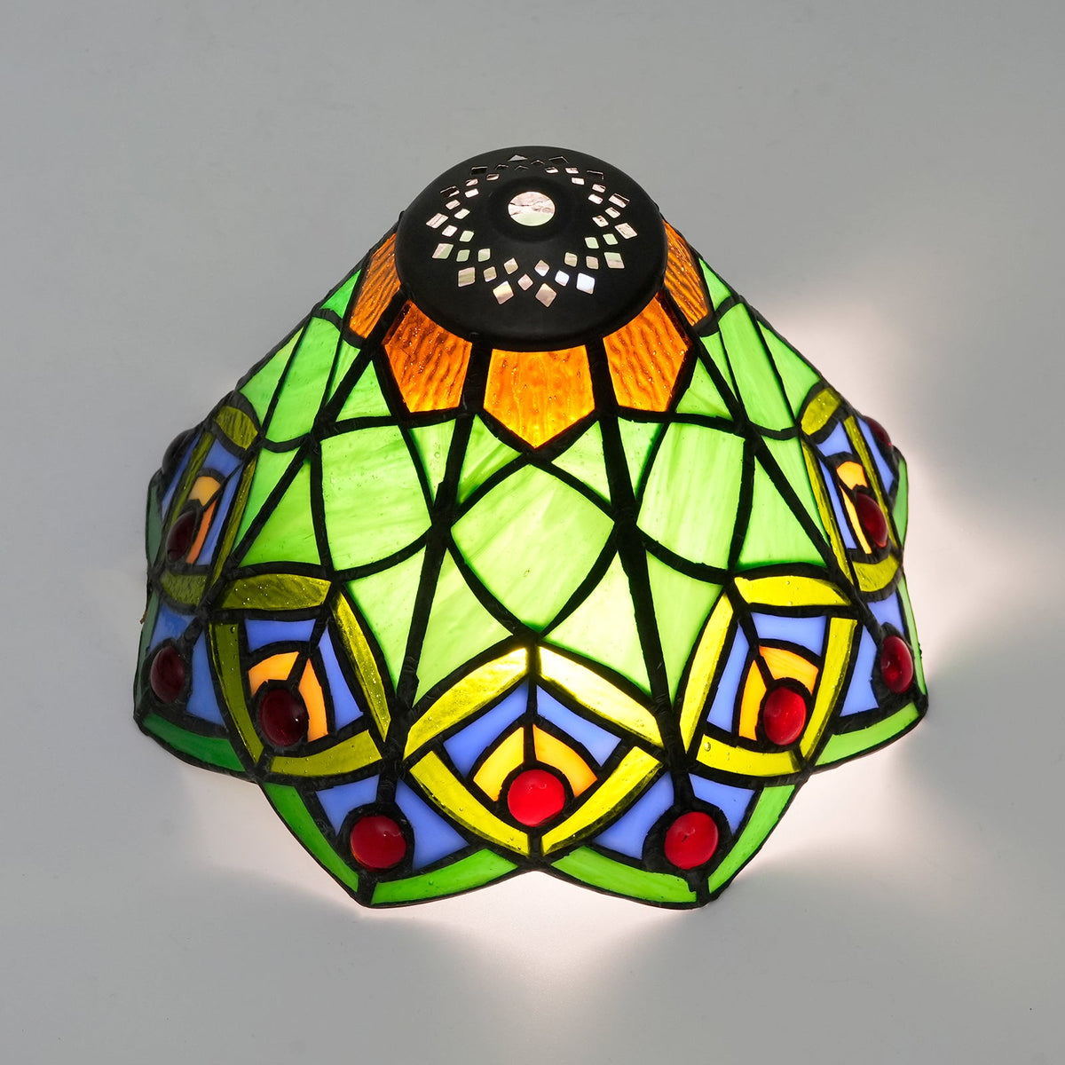 Multicolor Tiffany Stained Glass Lampshade with Beads