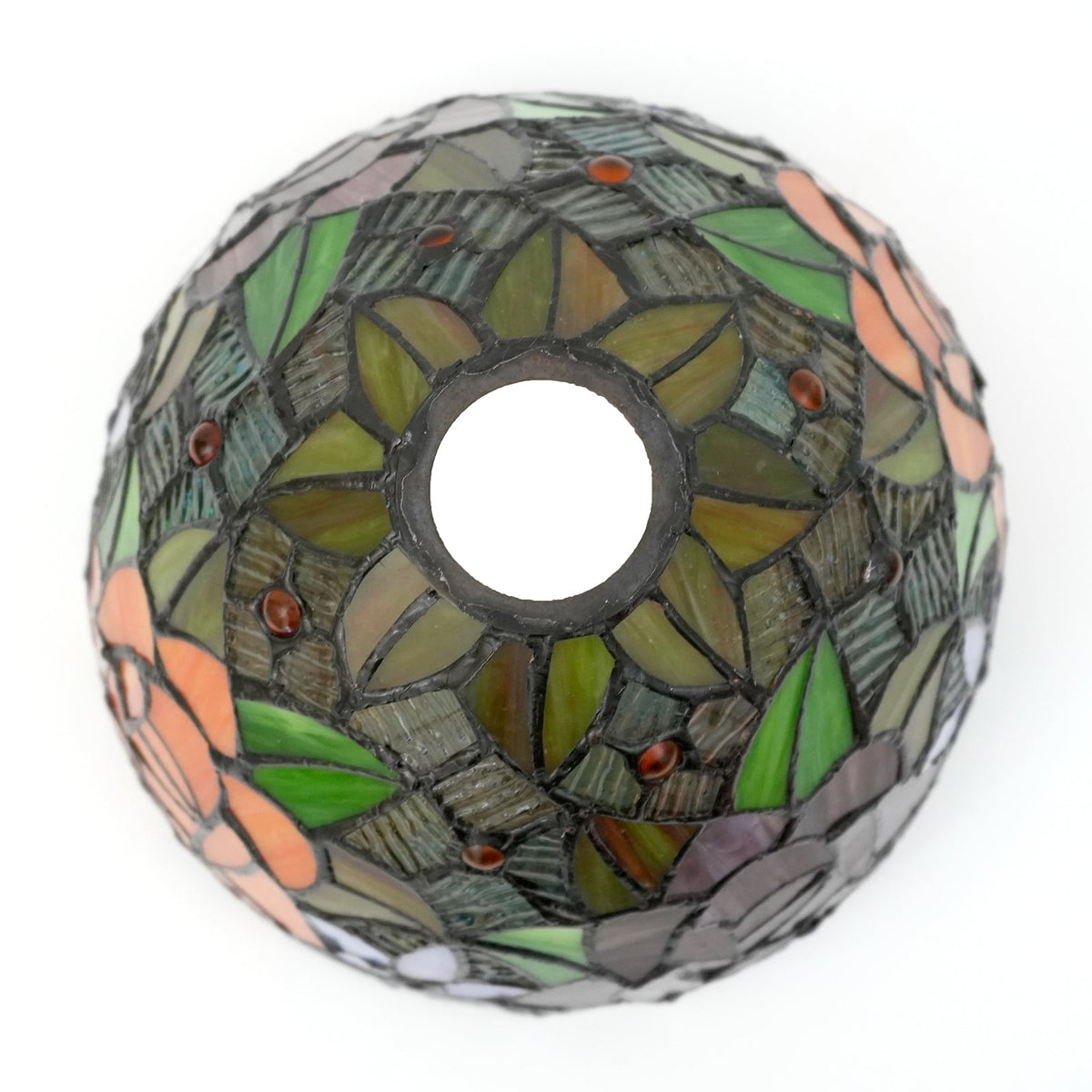 Tiffany-style stained glass lampshade with orange and red roses