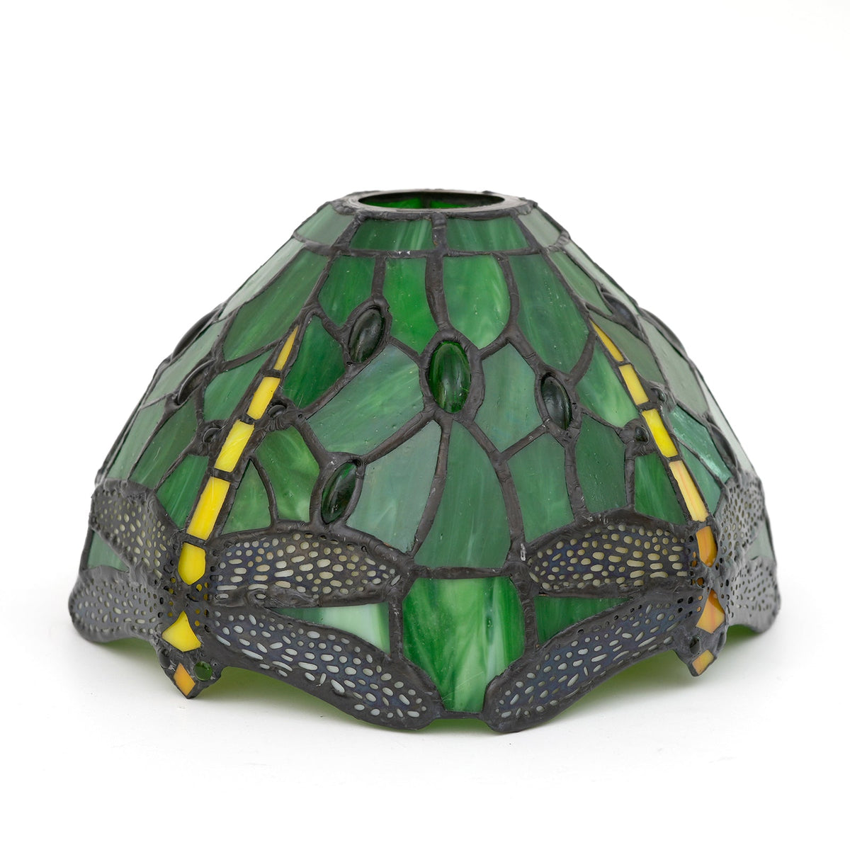 Green Glass Mosaic Lampshade with Dragonflies
