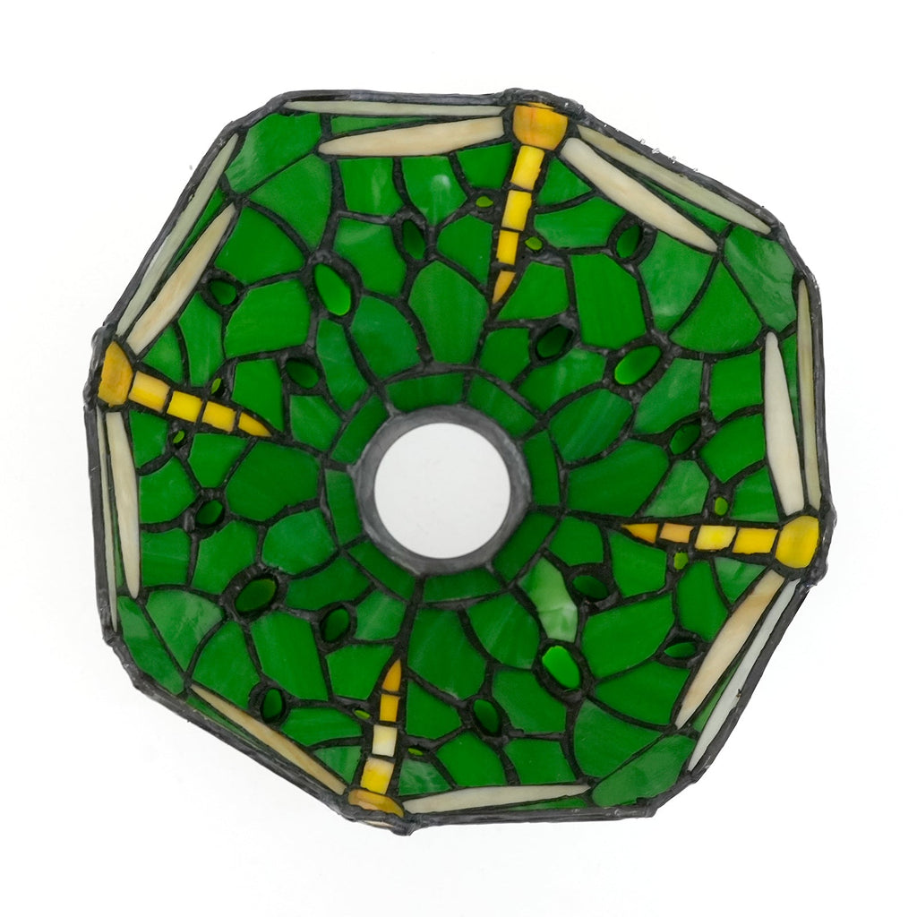 Green Glass Mosaic Lampshade with Dragonflies