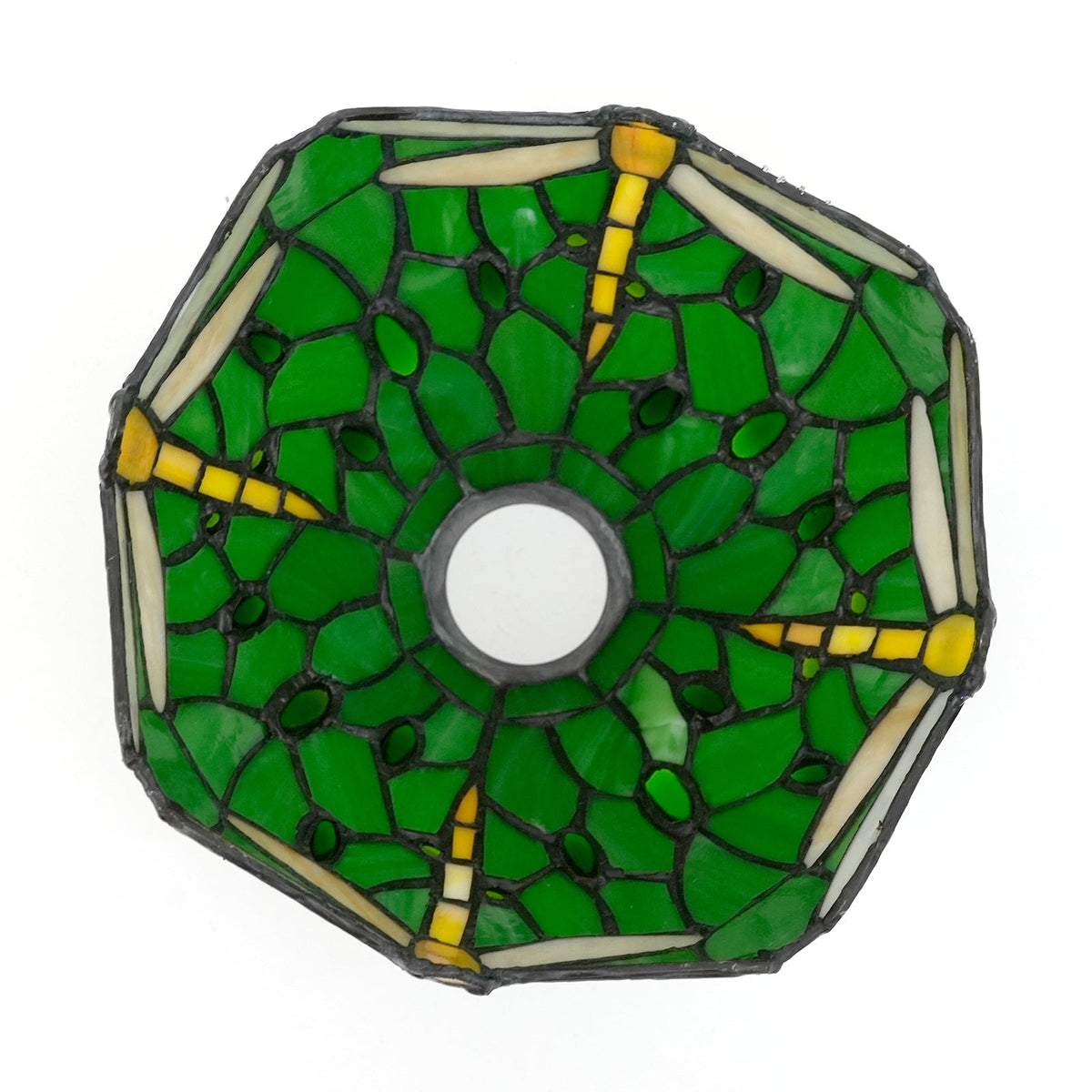 Green Glass Mosaic Lampshade with Dragonflies