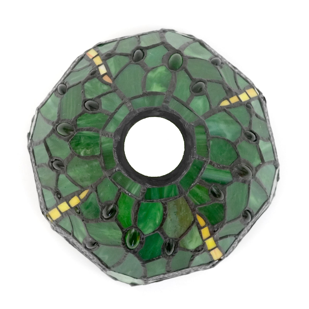 Green Glass Mosaic Lampshade with Dragonflies