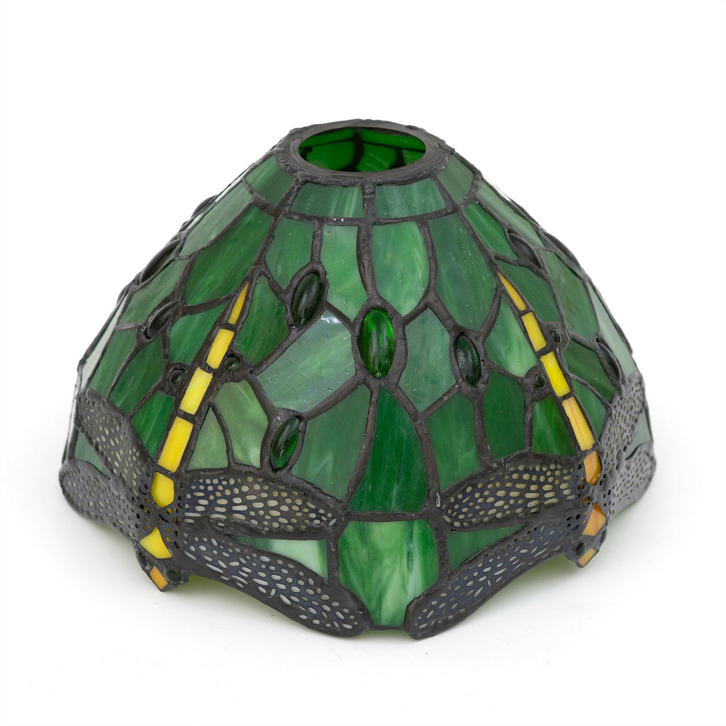Green Glass Mosaic Lampshade with Dragonflies