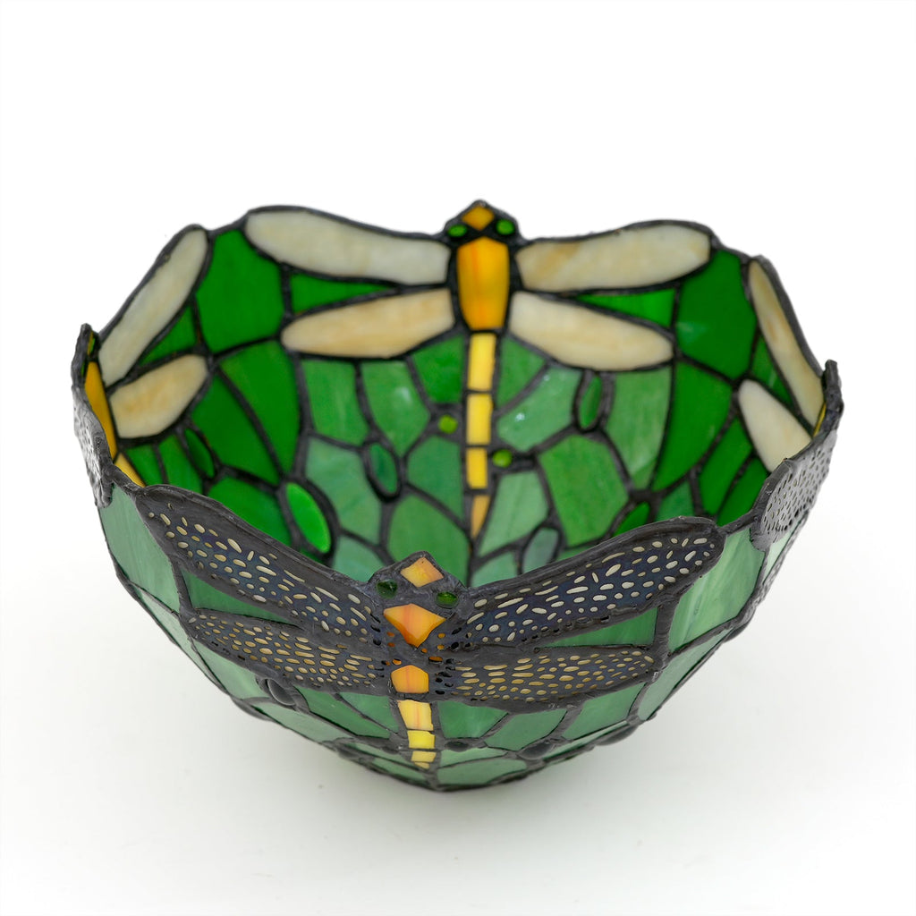 Green Glass Mosaic Lampshade with Dragonflies