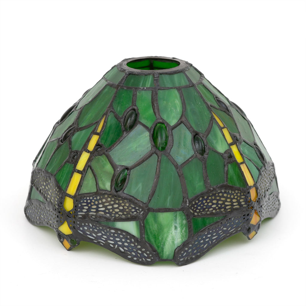 Green Glass Mosaic Lampshade with Dragonflies