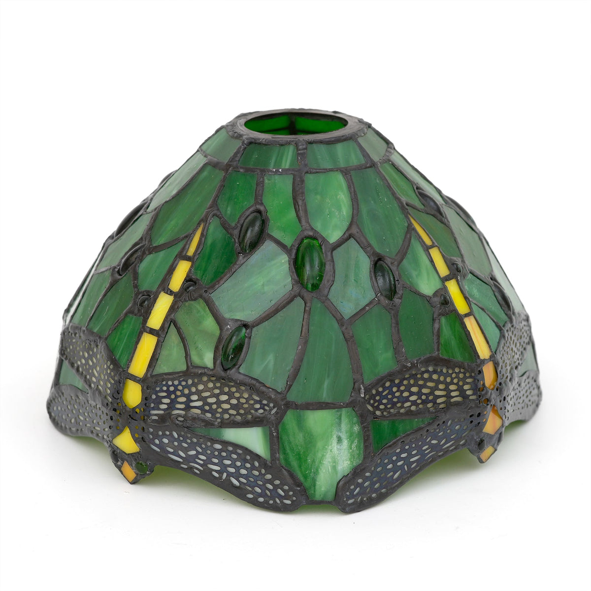 Green Glass Mosaic Lampshade with Dragonflies