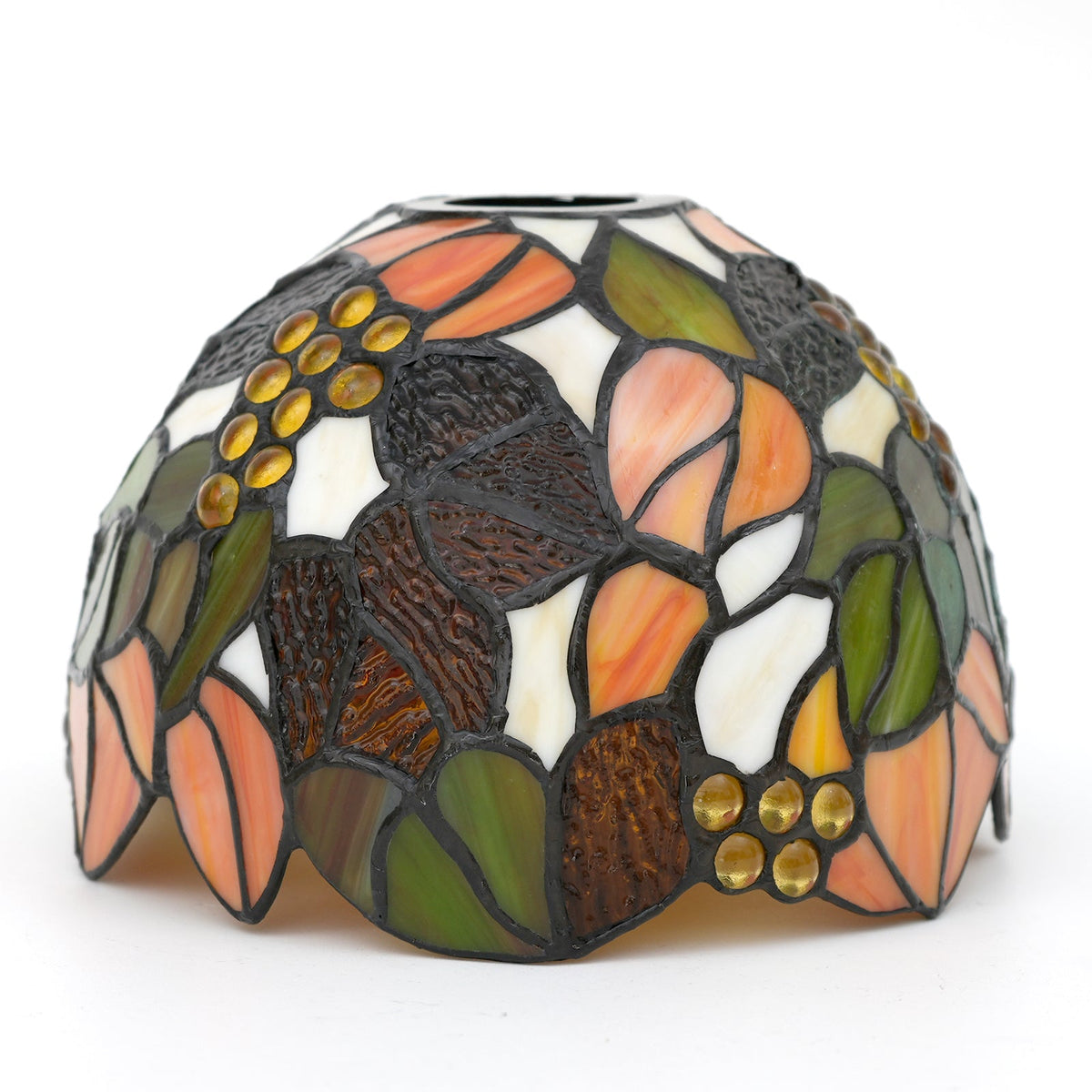 Tiffany-style tinted glass lampshade in orange and yellow berries