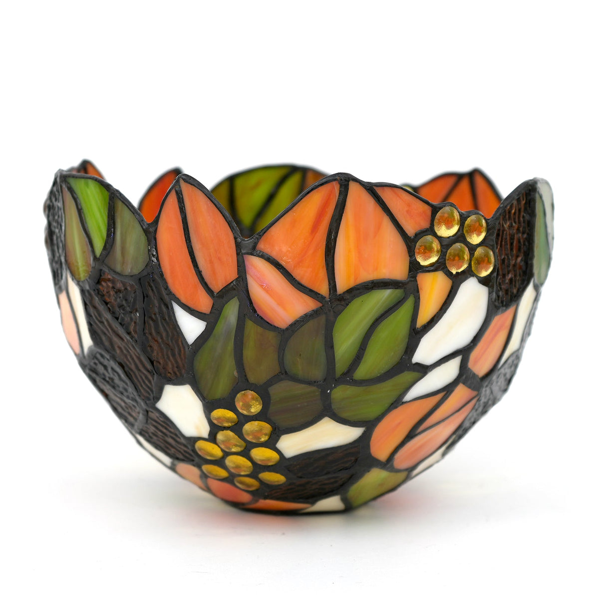 Tiffany-style tinted glass lampshade in orange and yellow berries