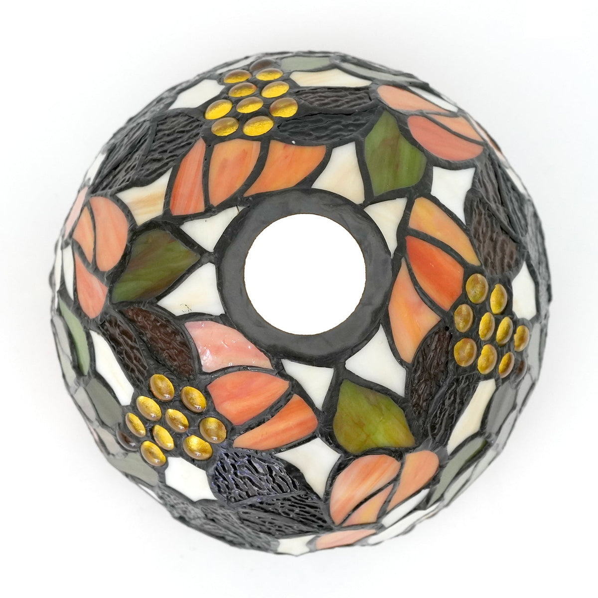 Tiffany-style tinted glass lampshade in orange and yellow berries