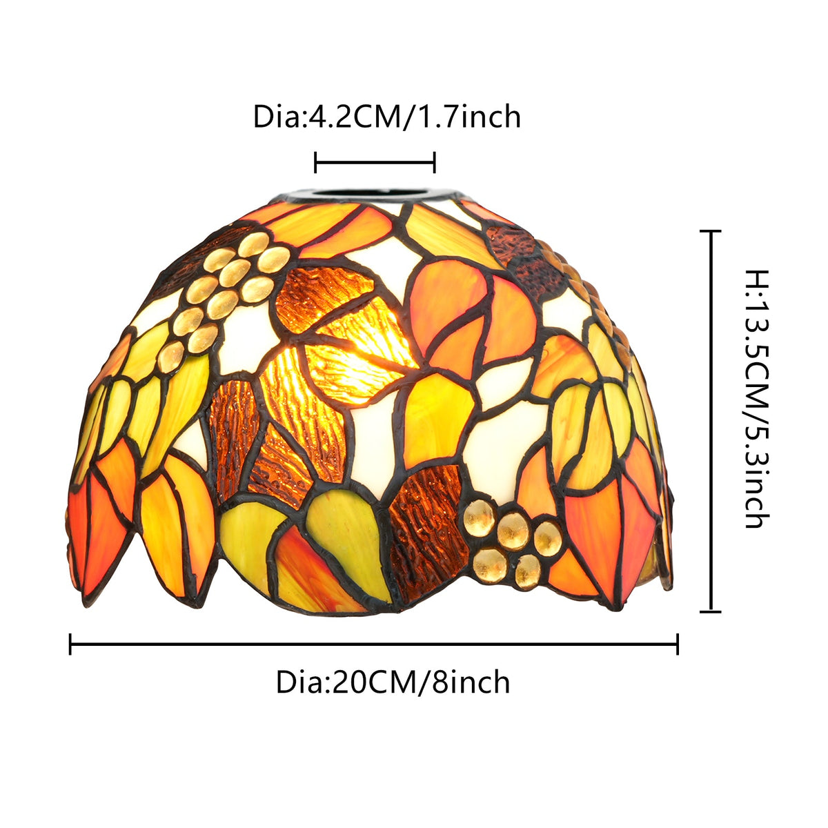 Tiffany-style tinted glass lampshade in orange and yellow berries