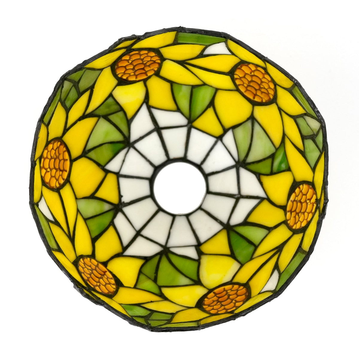 Tiffany-style tinted glass lampshade with sunflowers