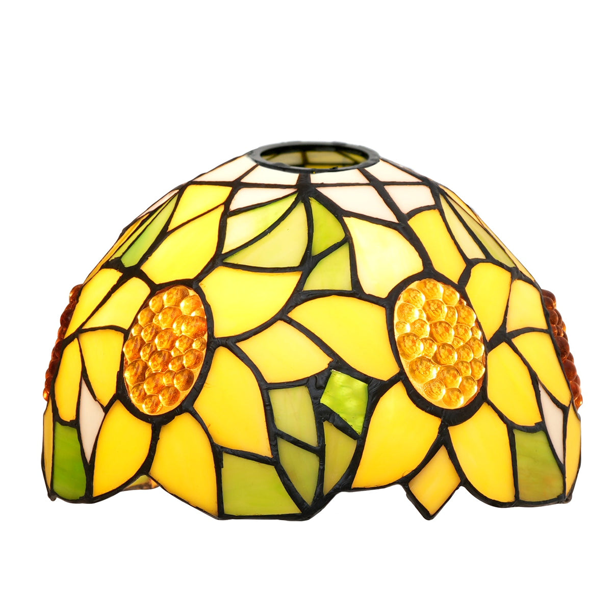 Tiffany-style tinted glass lampshade with sunflowers