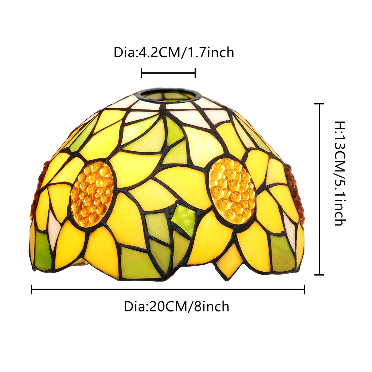 Tiffany-style tinted glass lampshade with sunflowers