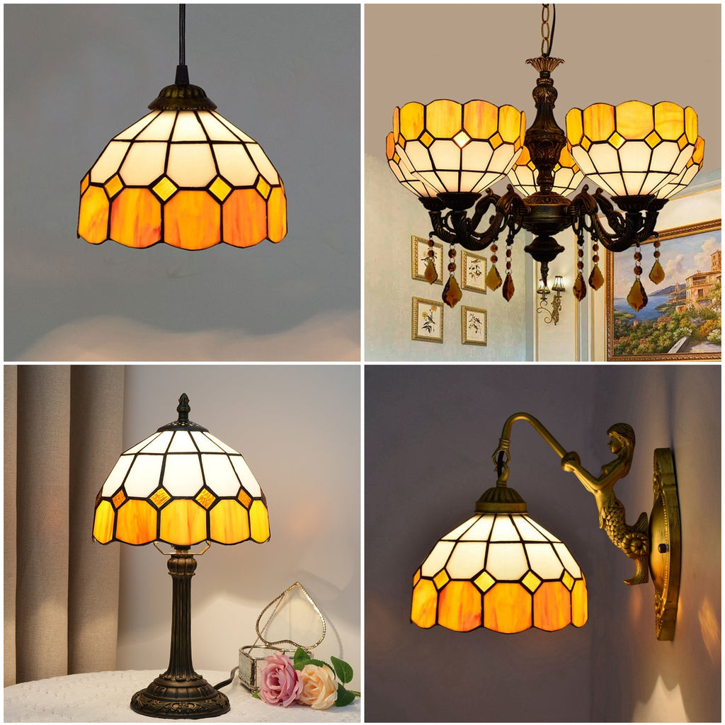 Tiffany Mosaic Lampshade in Amber and Cream Glass