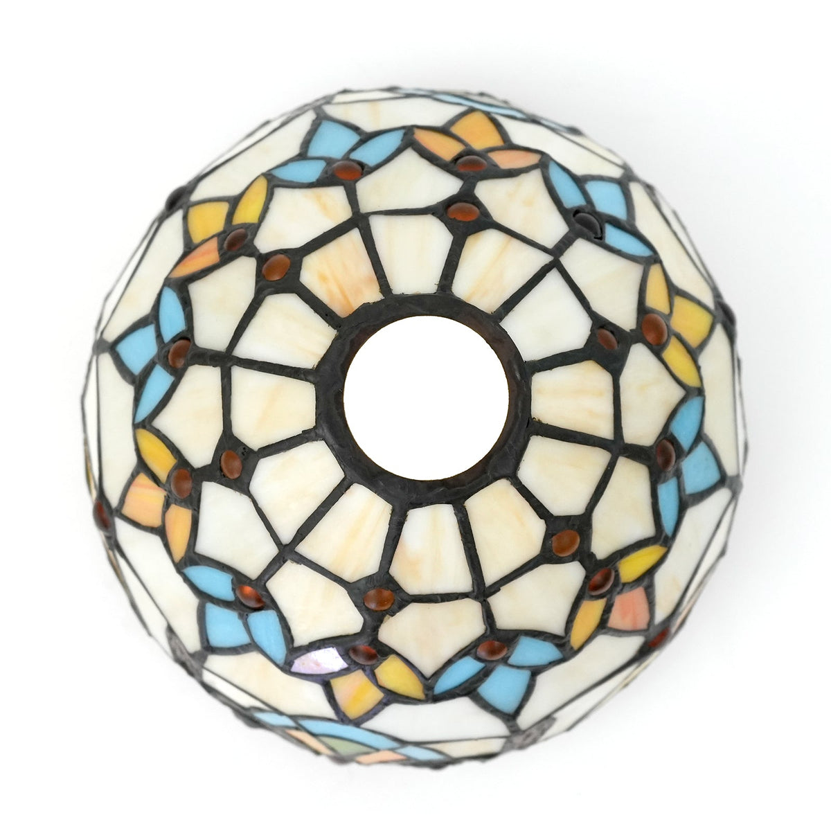 Tiffany-style tinted glass lampshade with red jewel
