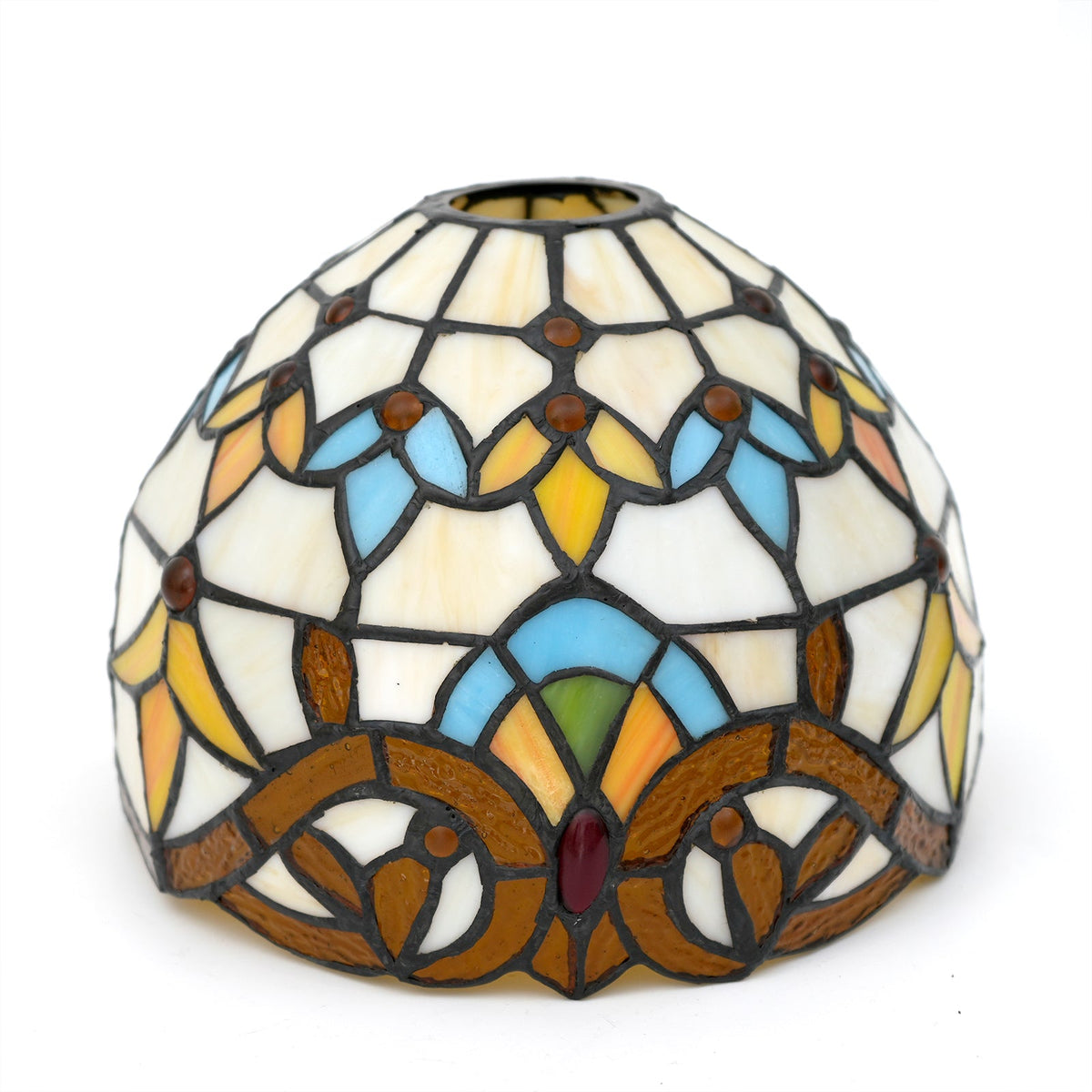 Tiffany-style tinted glass lampshade with red jewel