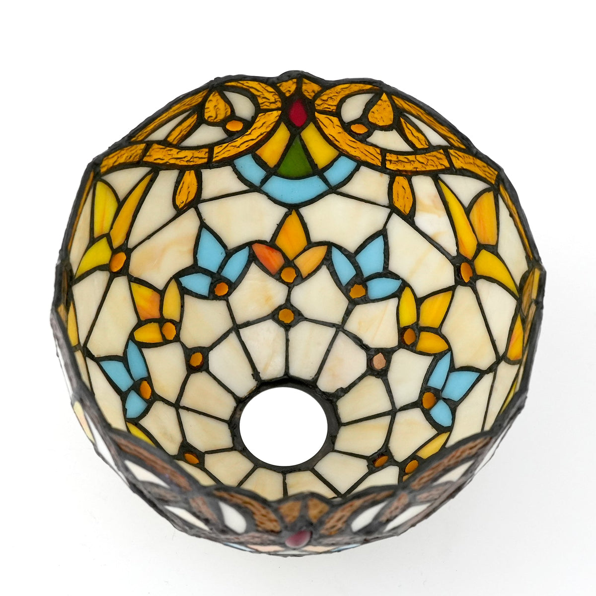 Tiffany-style tinted glass lampshade with red jewel