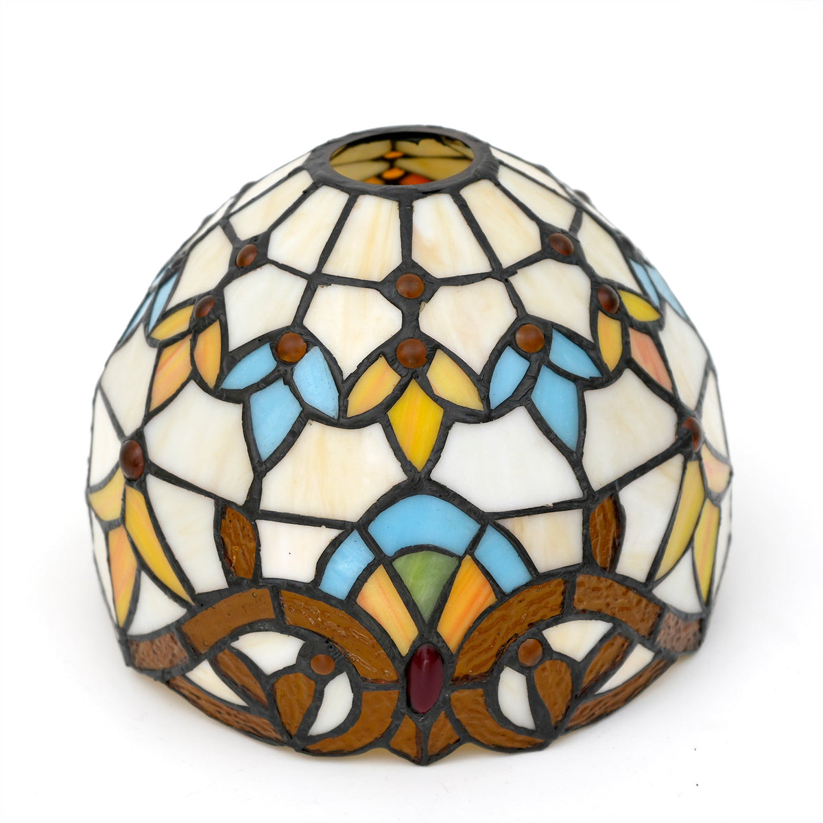 Tiffany-style tinted glass lampshade with red jewel