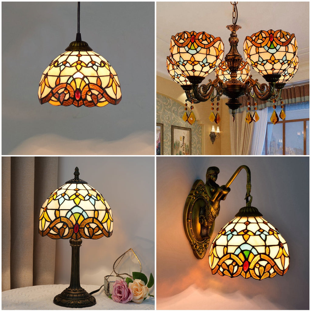 Tiffany-style tinted glass lampshade with red jewel