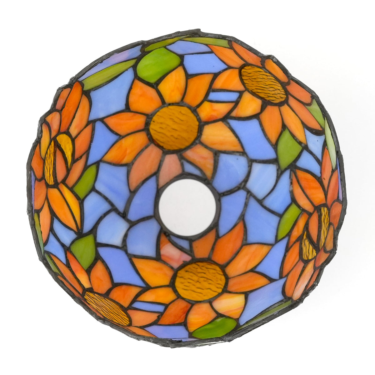 Tiffany-style lampshade in tinted glass with sunflower design