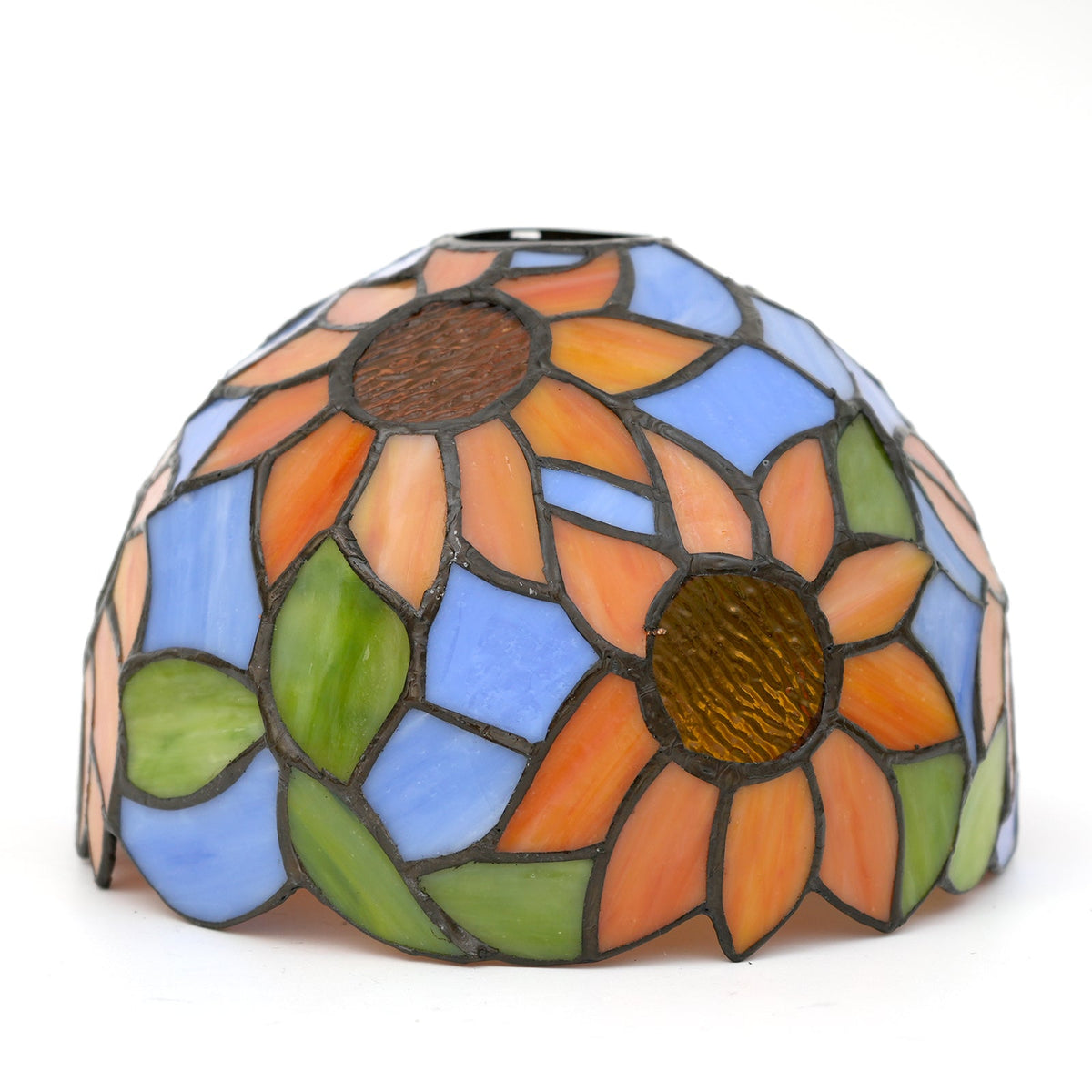Tiffany-style lampshade in tinted glass with sunflower design