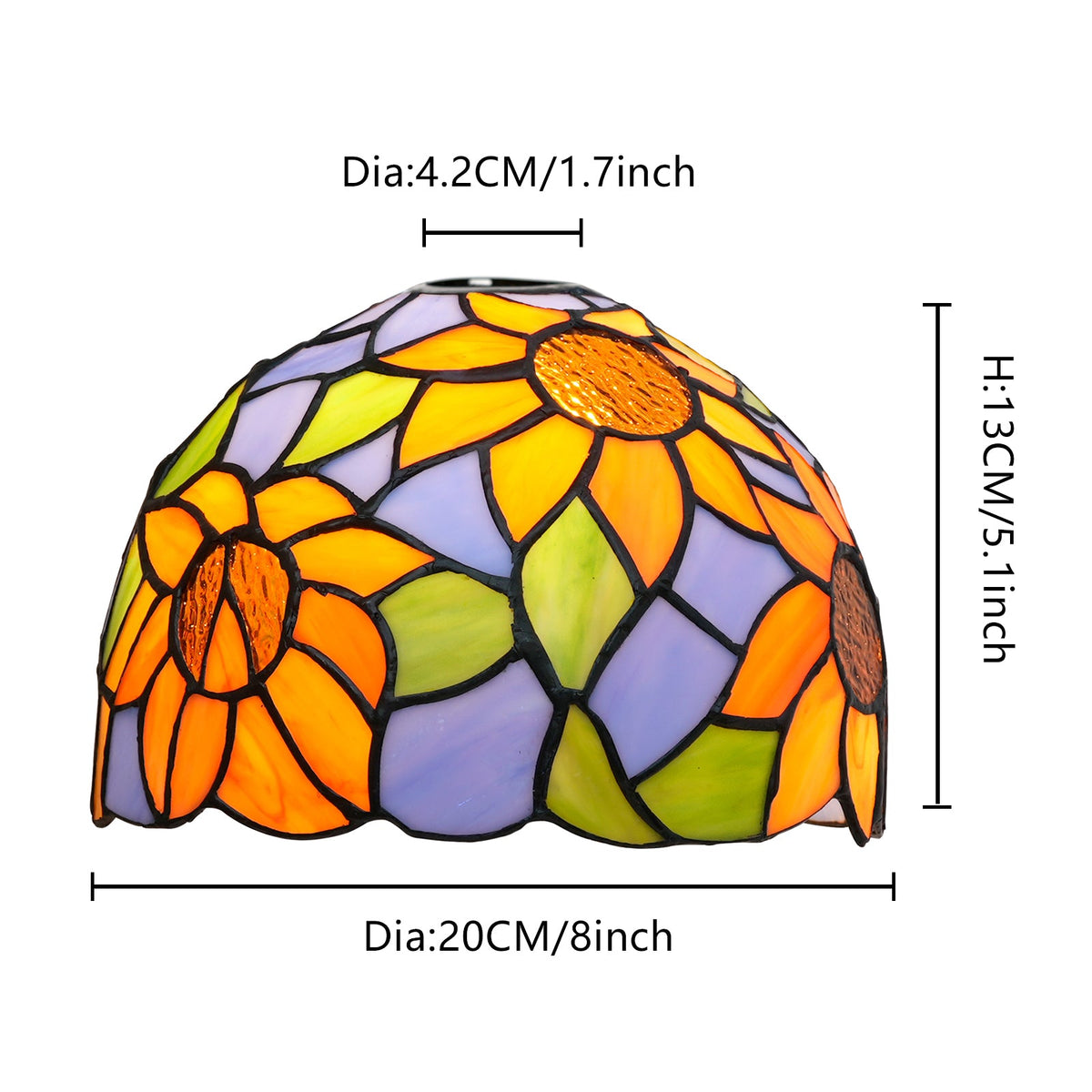 Tiffany-style lampshade in tinted glass with sunflower design
