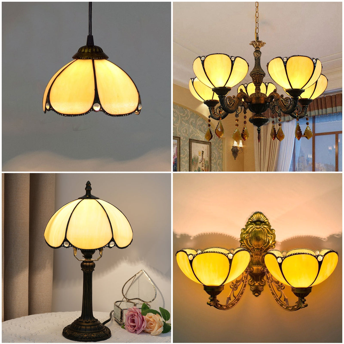 Tiffany Style Amber Tinted Glass Lampshade