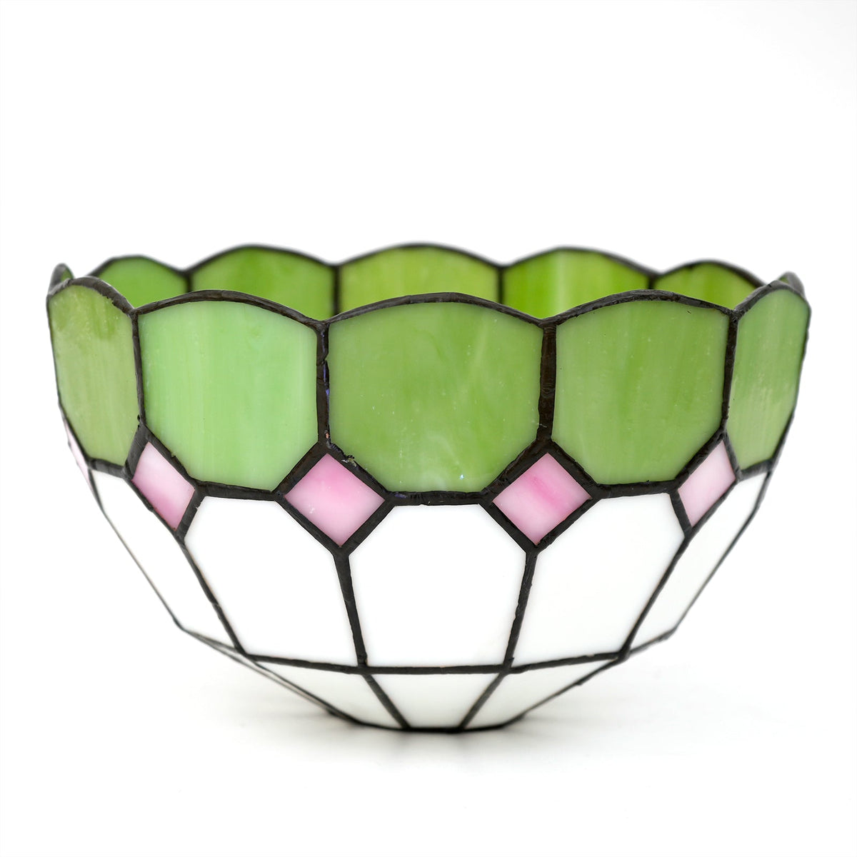 Tiffany Lampshade in Green and Pink Scalloped Glass