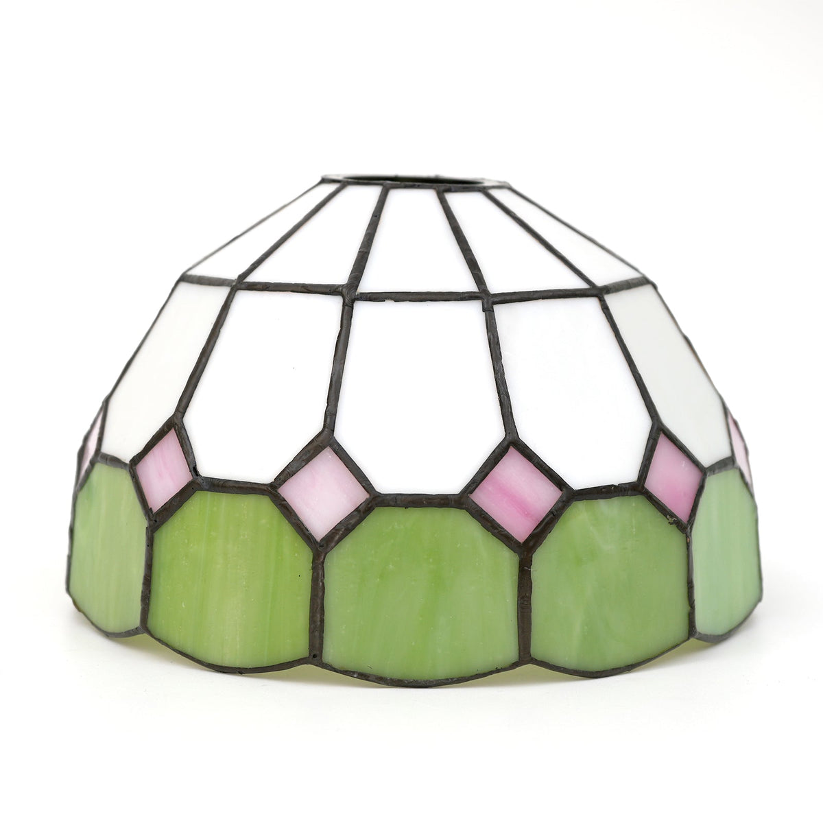 Tiffany Lampshade in Green and Pink Scalloped Glass