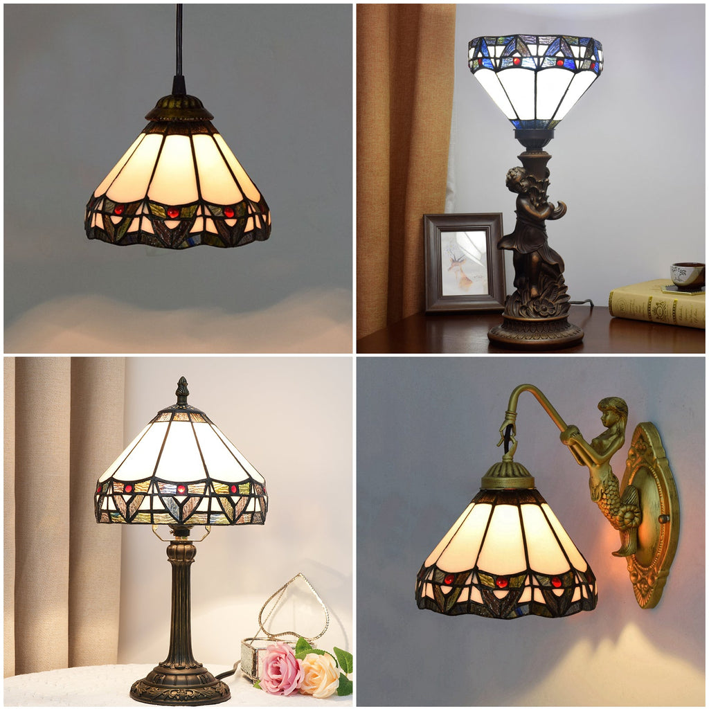 Blue Geometric Tiffany Glass Lampshade